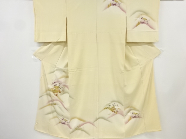 JAPANESE KIMONO / VINTAGE HOMONGI / EMBROIDERY / MANSION & FLORAL PLANTS PATTERN